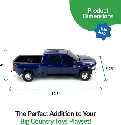 Big Country Toys Realistic Ram 3500 Mega Cab Dually Truck Toy & Trailer Hitch, 1:20 Scale Farm Toys for 3 Year Old Boys