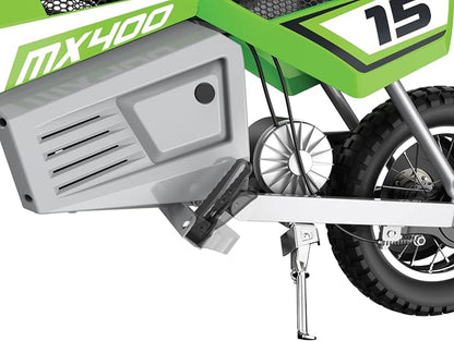 Razor MX400 Dirt Rocket Electric Bike for Kids Ages 8+, 140 Pounds Max Weight, Green – 24-Volt Battery, up to 14 Mph, 30-Minute High Speed Ride Time, Twist-Grip Throttle, 12-Inch Pneumatic Tires