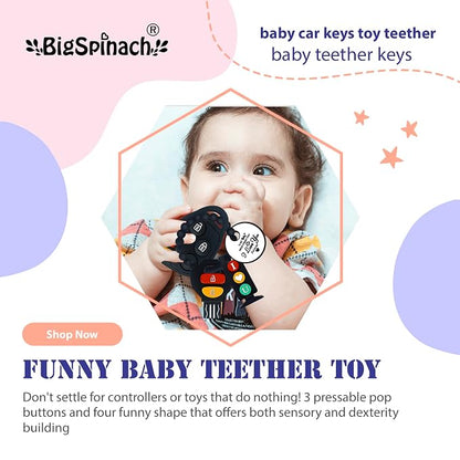 BIGSPINACH Baby Teething Keys Toys 6 to 12 Months,Gothic Car Teether Combo Set,Car Key Remote Toy Controller for Toddler(Gothic) (Gothic, Black)