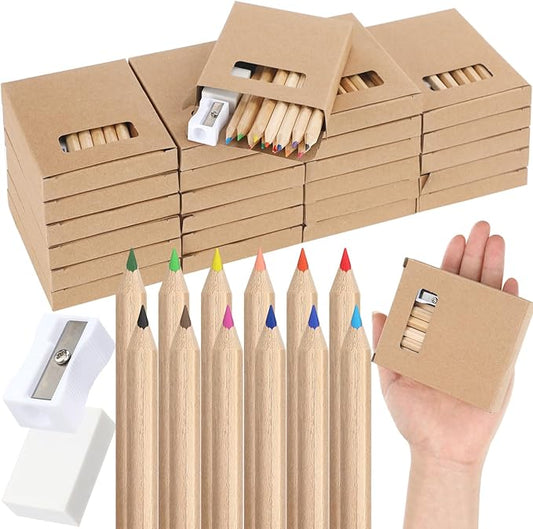 Sinload 150 Set Mini Colored Pencil Bulk for Kid 3.5in Colored Pencils for Coloring Drawing Bulk for Student Teacher 12 Color with Sharpener Eraser Back to School Classroom Party Favors Gifts