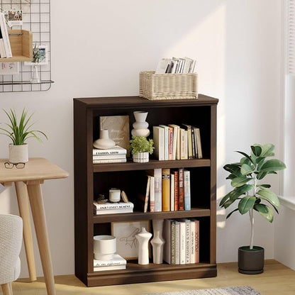 blini 3-Shelf Bookcase Wooden Bookshelves Dark Cherry 33in Wide Floor Standing Display Storage Shelves Tall Bookcase for Home Office, Living Room, Bed Room