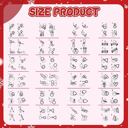 Christmas Metal Brain Teaser Puzzles Ring Educational Toys, Steel IQ Games Physics Mind Metal Puzzles for Adults, Unlock Interlock Game, Brain Teaser Puzzle for Party Favor Kids (Christmas)