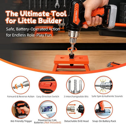 49 PCS Kids Tool Set with Toy Electric Drill, Construction Dress Up Pretend Play Kit with Tool Box, Washable Vest, Goggles & STEM Building Plate, Birthday Gift for Boys Toddlers Age 3 4 5 6 7
