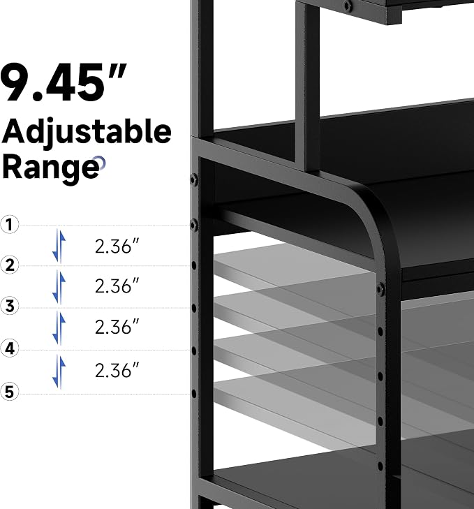 Printer Stand, 20×16×28'' Metal Printer Table with Wheels, 3 Tier Rolling Cart with Adjustable Storage Shelf, Space Saving 3D Printer Desk for Home Office, Mini Fridge & Heat Press Stand, Black