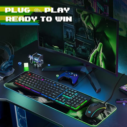 Redragon Updated S107 Gaming Keyboard and Mouse, RGB Gaming Keyboard and 10000 DPI Mouse Combo with 25-Key Anti-Ghosting, 1K Hz Programmable Mice with Software, Plug & Play to PC, Laptop [Upgrade]