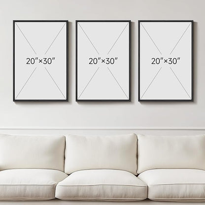 Large Framed Neutral Black and Beige Wall Art, 3 Piece Modern Canvas Prints Paintings Artwork for Walls, Minimalist Boho Geometric Pictures Wall Decor for Living Room Bedroom Home Office 20x30 In