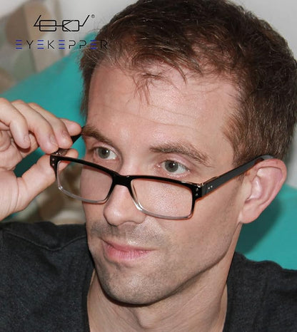 Eyekepper Vintage Reading Glasses for Men - 3 Pairs Black and 2 Pairs Blue - Spring Hinges Classic Readers +4.00