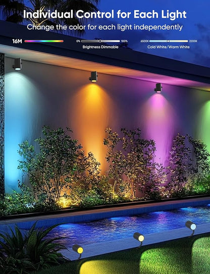 APPECK Smart Landscape Lighting Kit 12W, 2 Pack Outdoor Spot Lights RGBCW | Color Changing Landscape Lights, White Adjustable, for Garden Pathway Yard, Daily Holiday Decor, App/Remote/Voice Control