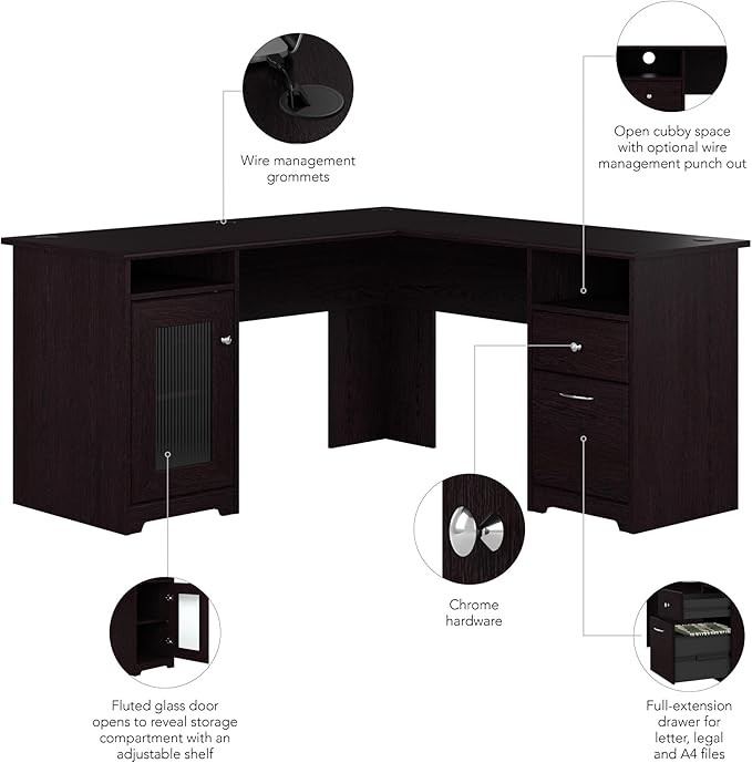 Bush Furniture Cabot 60W L Shaped Computer Desk in Espresso Oak