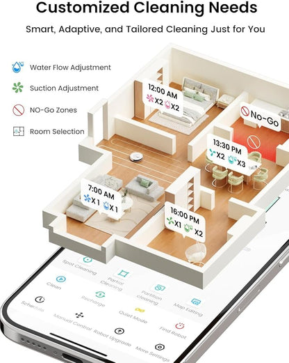 Lefant Robot Vacuum and Mop,75-Day Self-Emptying,6000Pa Powerful Suction,Customized Cleaning,Home Mapping, 140 Min Runtime, Roller Brush for Carpet,2.4G/5G WiFi/Alexa/APP/iWatch,M2 Plus