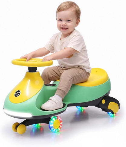 Garvee 12V Electric Wiggle Car for Kids, 2 in 1 Swing Car with Pedal, Anti-Rollover, Max Load 130Lbs,Flashing Wheels, Music,Rechargeable Battery Ride on Toy Indoor Outdoor for Toddlers, Green
