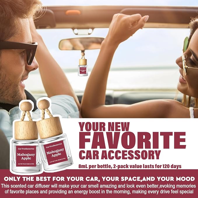 HoogaLife Car Air Freshener Diffuser 2 Pack Hanging Air Freshener Diffuser - Mahogany Apple Fragrance Oil Air D iffuser for Car, 45+ Days Long Lasting Fragrance Made in USA （MA112）