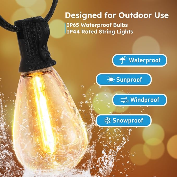 GvvooHome LED Outdoor String Lights, 300FT Waterproof Patio Lights with 92 Shatterproof S11 Plastic Bulbs, 2700K Warm White Edison Hanging Lights for Backyard, Garden, Porch, Bistro
