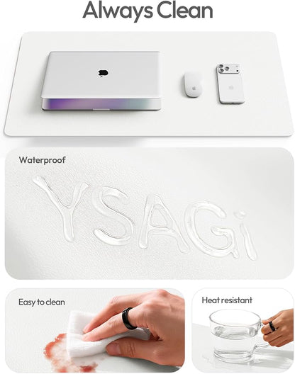 YSAGi Leather Desk Protector, Office Mat, Large Mouse Mat, Non-Slip PU Leather Blotter, Laptop Desk Mat, Waterproof Writing Pad for Office and Home(White, 63" x 17.2")