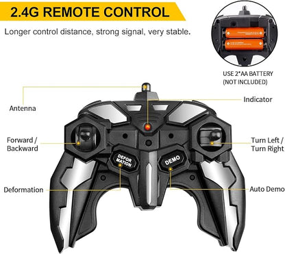 Blackma Transform RC Car Toy - Remote Control Car with Flashing Lights, One-Button Deformation, 2.4GHz & 360° Rotation, Gift for Kids Boys Girls Ages 4-12 - Yellow