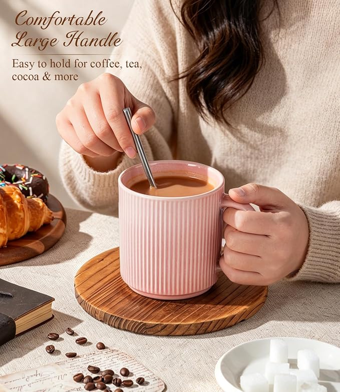 GBhome Coffee Mugs Set of 6，16 oz Coffee Cups with Handle | Cups for Latte, Tea, Cocoa & Milk, Ideal for Daily Use & Gifts, Microwave & Dishwasher Safe, Blush Pink