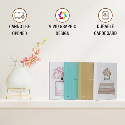 4 Pcs Decorative Books | Faux Blush Coffee Table & Shelf Decor | Soft Romantic Look for Living Room, Office and Entryway - Not Real, Tool-Free 2-Min Setup