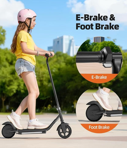 Kids Electric Scooter, 10MPH Max Speed, Double Brake, Magnetic Charging, Pedal Light, 150W Motor, Electric Scooter for Kids Aged 6-12 (10MPH Max Speed, Black)