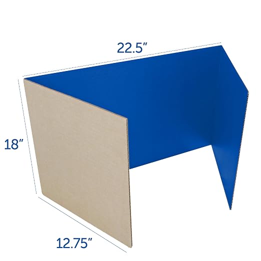 Flipside Products 18”x 48” Blue Study Carrel, Privacy Boards, Student Privacy and Focus Booth for The Classroom, Desk Divider Cubby for Tests, Made in USA - 12 Pack
