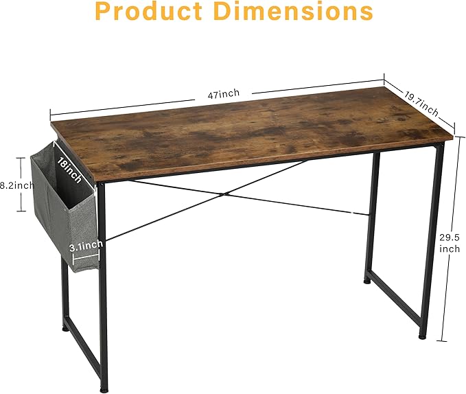 YSSOA 40/47 Inch Computer, Modern Simple Style Home Office, Study Student Writing, Vintage Wooden Desk, 40 Inch, Brown