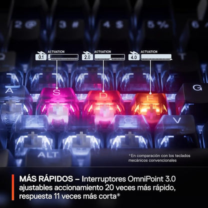 SteelSeries Apex Pro Gen 3 OmniPoint 3.0 HyperMagnetic Switches — Adjustable Actuation — Rapid Trigger — Game-Ready Presets — Protection Mode — Rapid Tap/SOCD — OLED — RGB — PBT Keycaps — USB-C