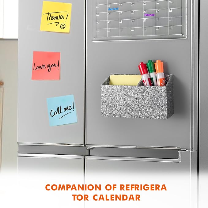 BEYGORM Magnetic Dry Erase Marker Holder for Whiteboard & Refrigerator | Non-slip Acrylic Pen Holder for Classroom, Fridge Magnet, Locker Organizer Accessories, Teacher & School Supplies(Silver)