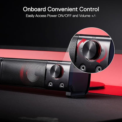 Redragon GS550 PC Gaming Speakers 2.0 Channel Stereo Enhanced Sound, Black | Compact Maneuverable Size, Headphone Jack, Decent Red Backlight, Plug & Play USB Powered Desktop Computer Speaker