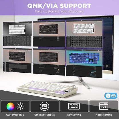 YUNZII AL80 75% Wireless Aluminum Mechanical Keyboard(Beige, Gateron Zero) | QMK/VIA, Smart LCD Display and Knob, Hot Swap, Gasket Structure, BT/2.4G/USB-C, RGB Keyboard for Gaming/Win/Mac