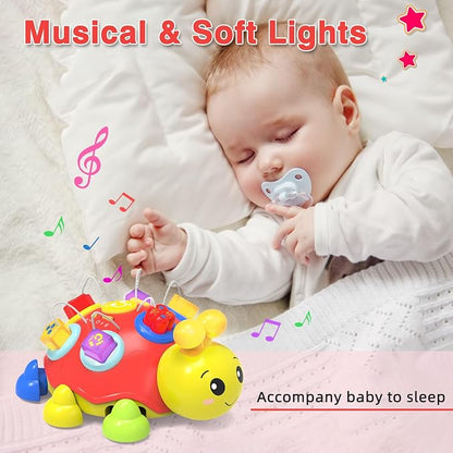 Baby Crawling Toys 6-12 Months,Musical Ladybug Crawling Toy for Infants 0-3-6 7 8 9 10 12-18 Months,Early Education Light Up Music Walking Toys,Shape Matching,Tummy Time Toys for Boy Girl Gift (Red)