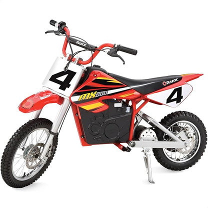 Razor MX500 Dirt Rocket Bike Electric Ride-On for Teens Ages 14+, 175 Pounds Max Weight, Red – 36-Volt Battery, up to 15 Mph, 40-Minute Run Time, Twist-Grip Throttle, Pneumatic Tires