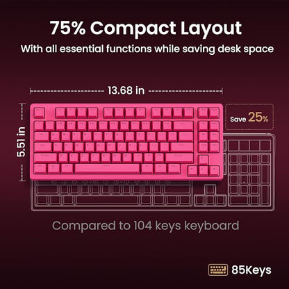 Kisnt KN85 Wireless Silent Mechanical Keyboard, 75% Layout, Bluetooth/2.4GHz/USB-C, Custom RGB Backlit, Hot Swappable, Quiet Typing for Windows/Mac/PC (Berry Red)