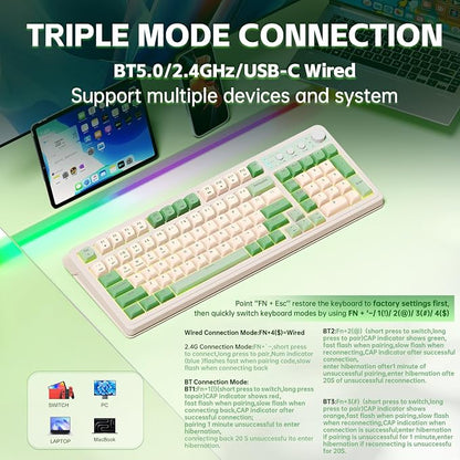 AULA S99 Gaming Keyboard, Wireless Green Creamy Computer Keyboards | Tri-Mode Bluetooth/2.4GHz/USB-C Membrane Keyboard with Number Pad,99Keys,RGB Backlit,Programmable,Creamy Silicone Structure