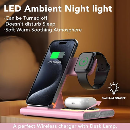 3 in 1 Charging Station for iPhone 17 - Wireless Charger for Apple Devices for iPhone 17 16 15 14 13 12 11 Pro Max - Foldable Wireless Charging Station Dock Stand for Apple Watch Series & AirPods