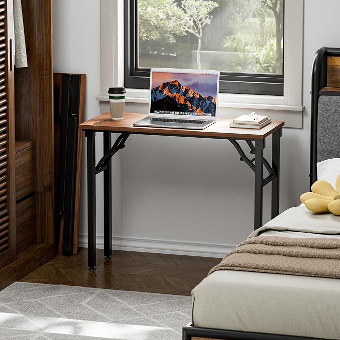 TEMI Small Computer Desk Folding Table - 35.8" Foldable Office Desk, No Assembly, Perfect for Small Spaces in Bedroom, Dorm, or Apartment, Portable Mini Desk or Study Table with Compact Design, Walnut