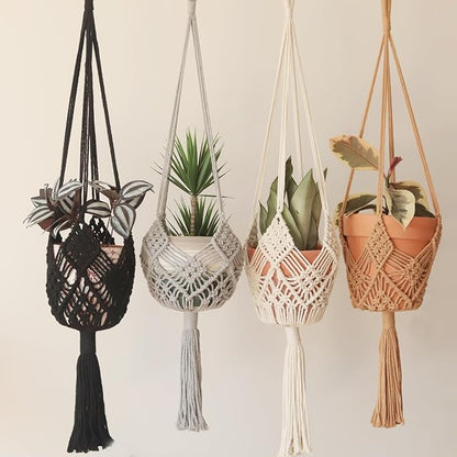 Hanging Planter with Patterns,4Packs Macrame Plant Hangers Indoor Macrame for up to 8 inch Pot Crochet Boho Plant Hanger Holder for Indoor Outdoor with 4S Shaped Stainless Steel Hooks (4colors)