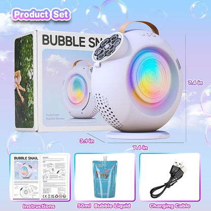 Automatic Bubble Machine for Kids & Toddlers, Rechargeable 15000+ Bubbles Per Minute with 90°/360° Rotation & LED Light - Bubble Blower for Birthday Wedding Outdoor Party Gifts
