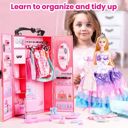 UCanaan Girl Doll and Closet Set with Doll Clothes and Accessories Items Including Fashion Dolls, Dressand Many Other Accessories (Refer Picture Shows)，Best Gitfs for Girls Christmas Birthday