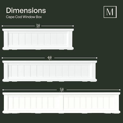 Mayne Cape Cod 4ft Window Box - White - 48in L x 11in W x 10.8in H - Polyethylene - Built-in Water Reservoir (4841-W)
