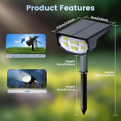 Solar Spot Lights Outdoor IP68 Waterproof, Ultra-Bright Performance，Simple Modes for Easier Operation, Auto On/Off，Solar Powered Landscape Lights for Garden, Yard, Pathway (Cool White, 6 Pack)
