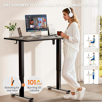 Veken Standing Desk, Black, 47.2×23.6 Inch | Height Adjustable Sit Stand Up Computer Tables for Home Office, Study , Writing, Suit students, employees and group work