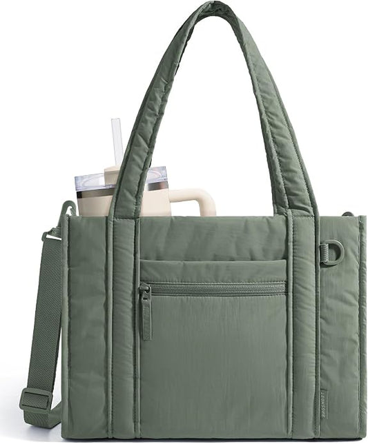 BAGSMART Boxy Tote Bag for Women, Crossbody Work Bag with Zipper | 3 Sizes Small Mini Tote Bag, Inner Tumbler Pocket Crush Bow Should Bag for Travel Work College