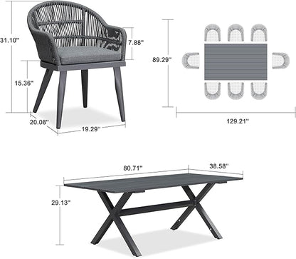 PURPLE LEAF 9 Pieces Patio Dining Set with Outdoor Aluminium Dining Table and Woven Rattan Chairs Modern Metal Furniture Cushions Sets for Garden Yard Indoor Decor Kitchen Gray