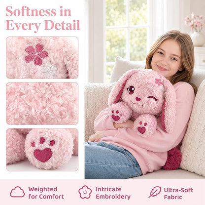 Weighted Stuffed Animal Dog, 18" Weighted Plush Dog 2.6 lbs, Cute Pink Puppy Plush Toy, Soft Kawaii Stuffed Animal for Kids Adults, Bedtime Cuddles & Gifts