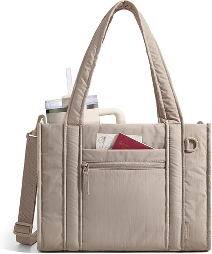 BAGSMART Boxy Tote Bag for Women, Crossbody Work Bag with Zipper | 3 Sizes Small Mini Tote Bag, Inner Tumbler Pocket Crush Bow Should Bag for Travel Work College