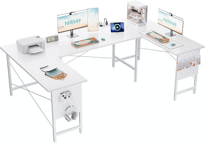 Pamray 71 Inch Large Gaming Desk with Power Outlets U Shaped Computer Desk | Spacious Workspace with USB Charging Ports & Pegboard & Headphone Hooks Suitable for PC Gaming Office Work Study and Writing