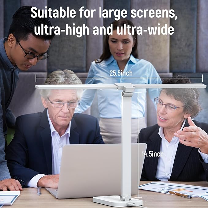 Bright LED Desk Lamp for Home Office - Dual Swing Arm Eye-Caring Architect Task Lamp, Adjustable Foldable Table Lamp, Dimmable Touch Control Desktop Lamp 5 Lighting Modes for Work/Study