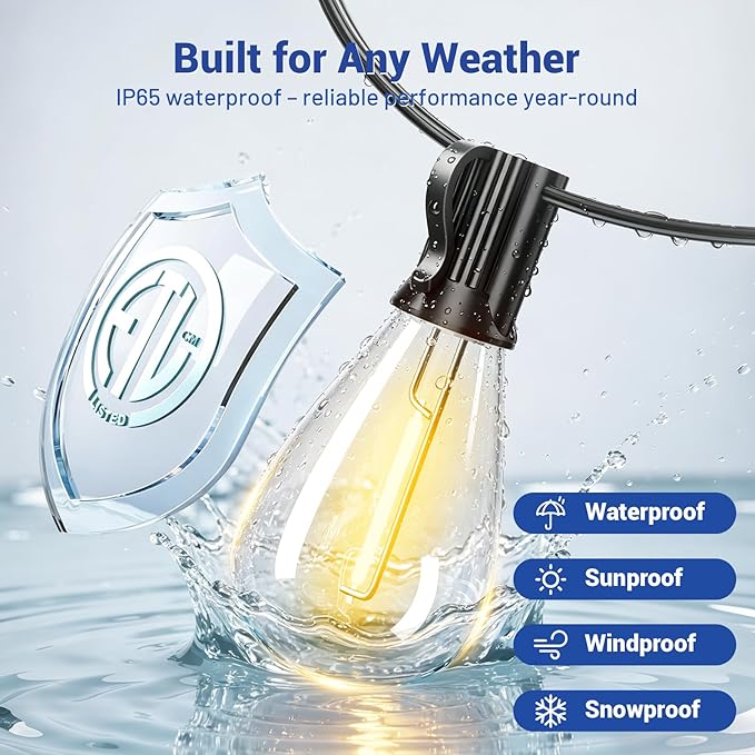 99FT LED Outdoor String Lights with Remote Control, 35+1 Bulbs Dimmable Patio Lights, 3 Lighting Modes & 3/6H Timer, 2700K Warm White, Weatherproof Hanging Lights for Backyard Garden