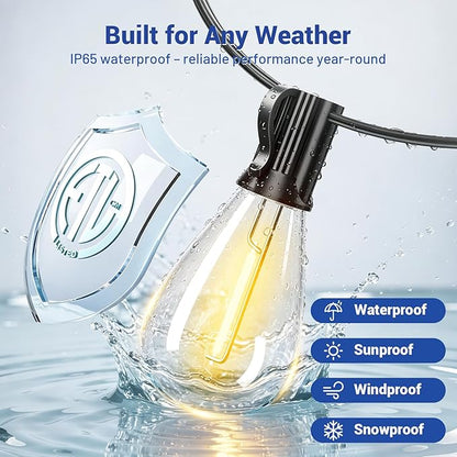 99FT LED Outdoor String Lights with Remote Control, 35+1 Bulbs Dimmable Patio Lights, 3 Lighting Modes & 3/6H Timer, 2700K Warm White, Weatherproof Hanging Lights for Backyard Garden
