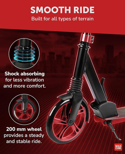 BOLDCUBE Big 2 Wheeler | Scooter for Kids & Teens Ages 7+ Years | Play & Commute | Front Suspension Fit with 200MM Wheels | Height Adjustable 86 to 111 cm