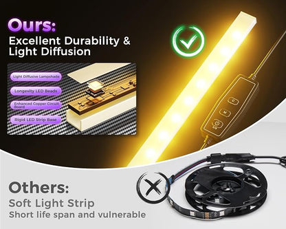 ODK 53" L Shaped Gaming Desk with Shelves, LED & Outlets, Black | Hook for headset, bag for gear. Shelves for books & supplies. LED for gaming nights. Reversible. Home office computer desk.